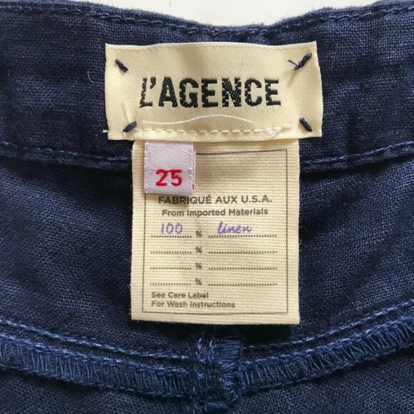 L'Agence Danica Linen Wide Leg Pants Womens 25 Navy Blue High Rise Crop Cropped - Picture 8 of 14